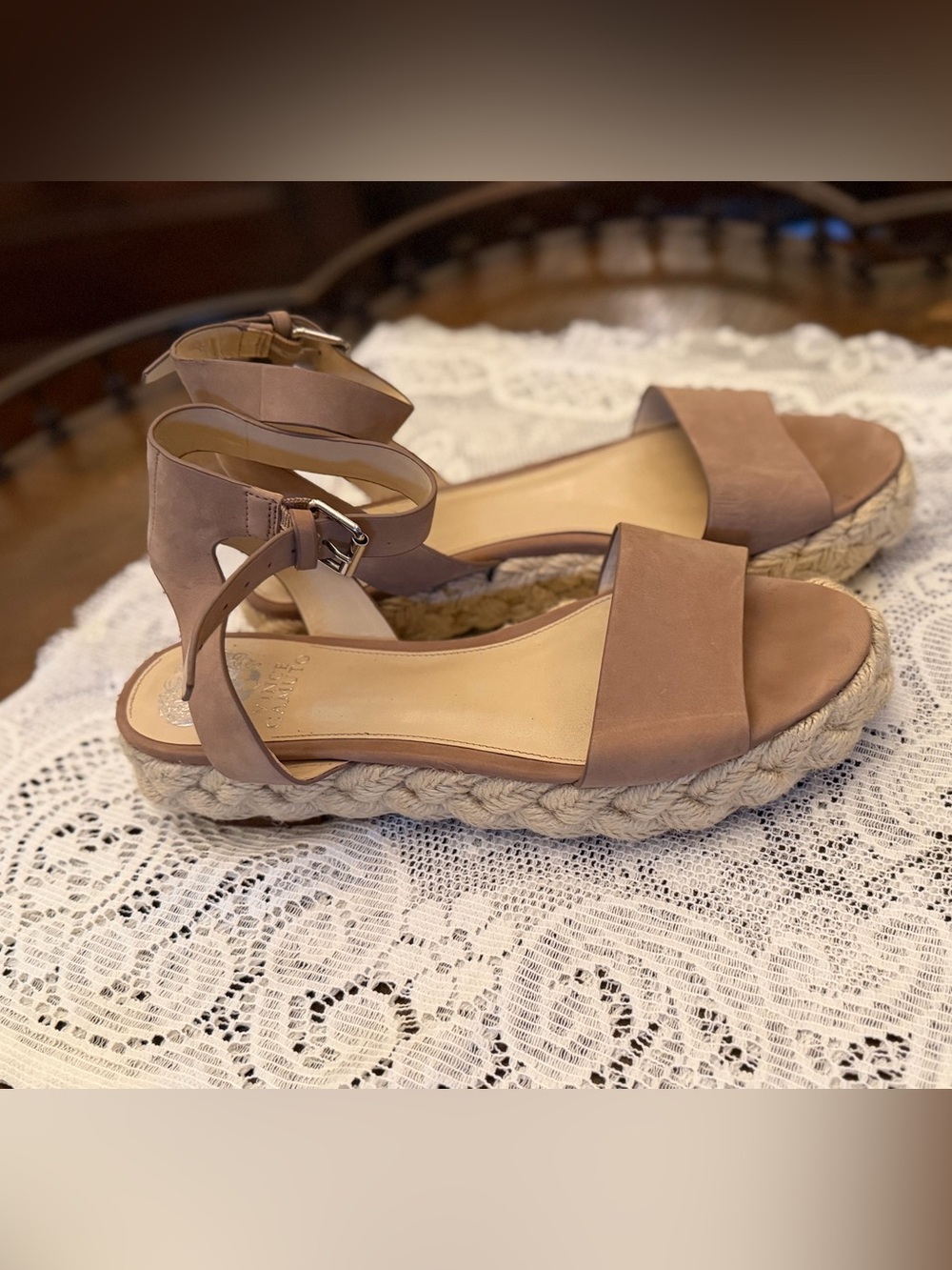 Vince Camuto Tan Espadrille Platform Sandals with Ankle Strap